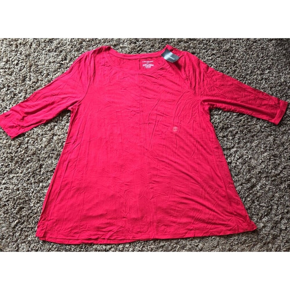 Lane Bryant Top Womens 14/ 16 Red 3/4 Sleeve T-Shirt NWT